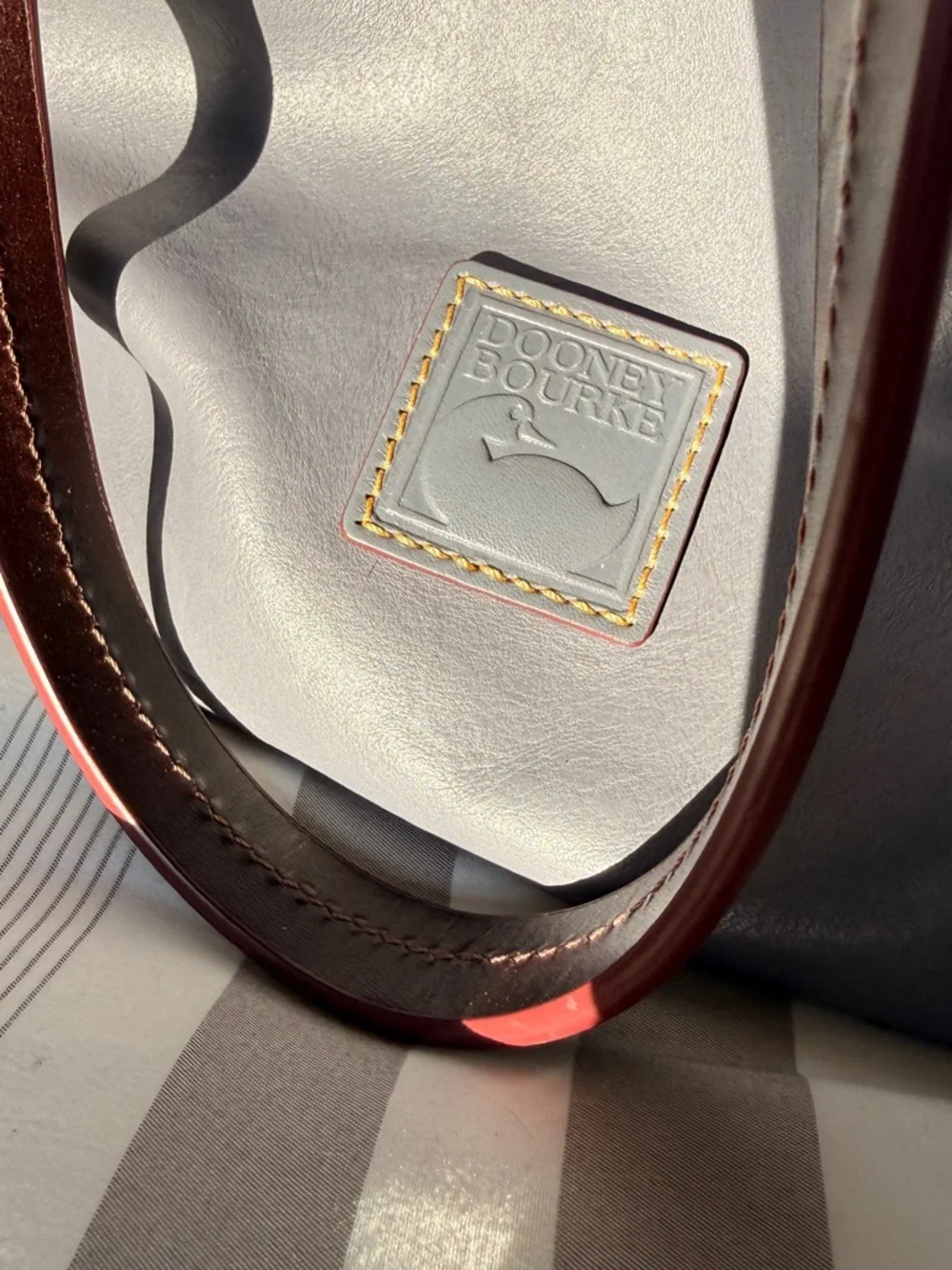 Dooney & Bourke Blue Tote with Brown Braided Handles and Gold Rings - Picture 3 of 11